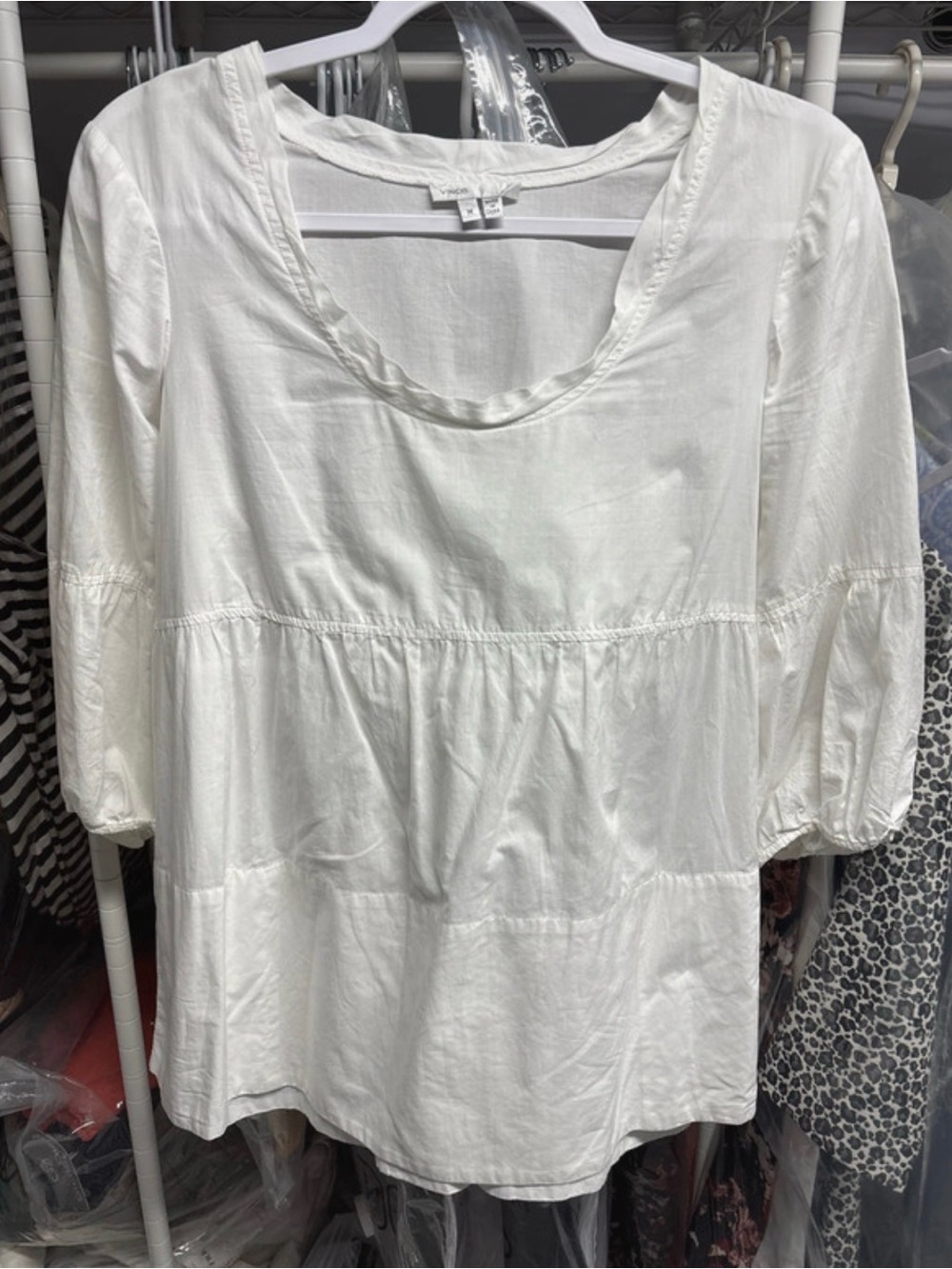 Vince White Scoop Neck Peasant blouse
